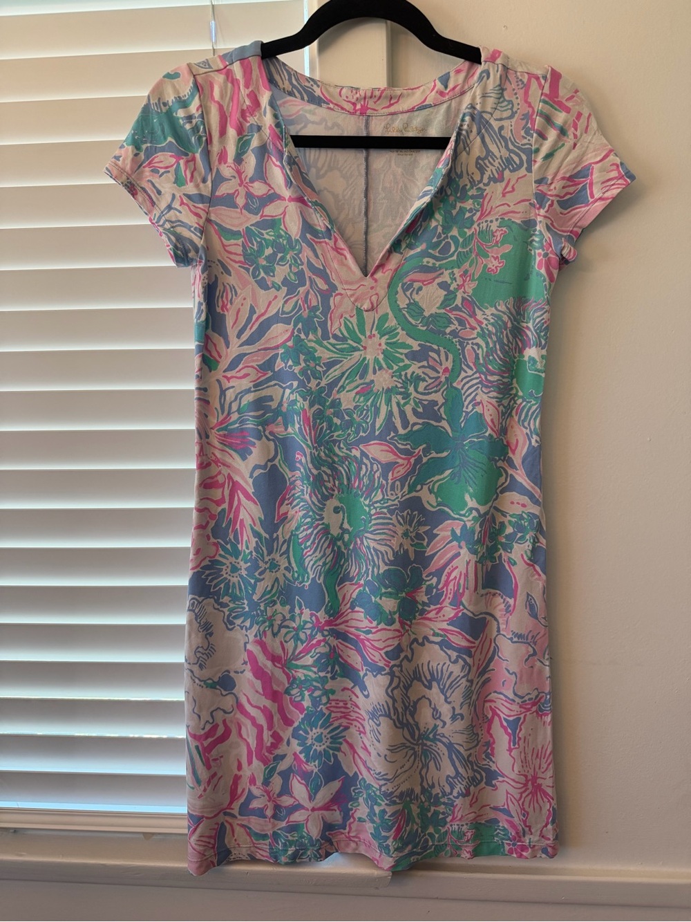 Lilly Pulitzer Pink, Blue & Green Floral V-Neck Mini Dress